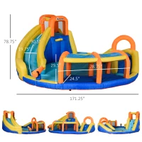 Outsunny 6-in-1 Kids Inflatable Water Slide, Bounce House with Slide, Pool, Water Cannon, Climbing Wall, Tunnel, Hoop, Backyard Inflatable Game for Birthday Party Activities without Air Blower(m-3)
