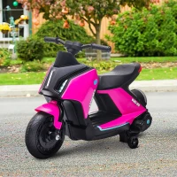 Aosom 6V Kids Motorcycle Dirt Bike Electric Battery-Powered Ride-On Toy Off-road Street Bike with Music, Headlights, Rechargeable Battery, Training Wheels, for Ages 2-4, Pink(m-10)