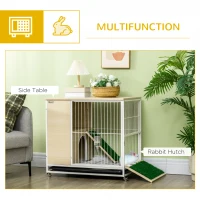 PawHut Indoor Rabbit Hutch Furniture with Wheels, Bunny Cage Side Table with Removable Tray, Water Bottle, Top Access, Oak, 31" x 21" x 30"(m-4)