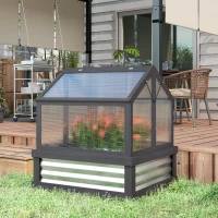 Outsunny Raised Garden Flower Bed Kit with Greenhouse, Wooden Cold Frame Planter, 35.5" x 31.5" x 36", Gray(m-2)