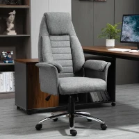 HOMCOM High Back Fabric Executive Chair with Padded Armrests, Ergonomic Home Office Chair with Headrest, Adjustable Height- Light Grey(m-10)