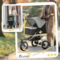 PawHut Luxury One-click Folding Pet Stroller Dog/Cat Travel Carriage with Wheels Adjustable Canopy Zippered Mesh Window Door Grey and Black(m-3)