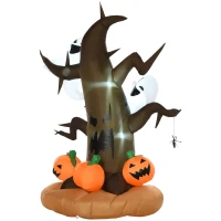 HOMCOM 8' Halloween Inflatables Outdoor Decorations LED Dead Tree with Ghost Pumpkins Indoor Outdoor Blow Up LED Yard Decor, for Garden, Lawn, Party, Holiday(m-11)