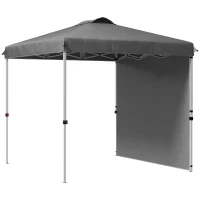 Outsunny 8 x 8 Pop Up Canopy with 1 Sidewall, Carry Bag and 4 Sand Bags, Height Adjustable Instant Sun Shelter, Dark Grey(m-11)