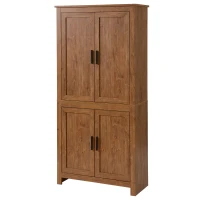 HOMCOM 64" 4-Door Kitchen Pantry, Freestanding Storage Cabinet with 3 Adjustable Shelves for Kitchen, Oak(m-11)
