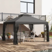 Outsunny 10x12 Gazebo with Shelves, Double Roof, and Netting for Outdoor Use, Perfect for Family Gatherings, Gray(m-2)