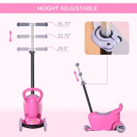 Qaba 3-in-1 Ride On Push Car, Kids Scooter, Sliding Walker, Push Rider, with Adjustable Handlebar, 3 Balanced Wheels, Removable Storage Seat, for Boys and Girls Aged 2-6 Years Olds, Pink(m-5)