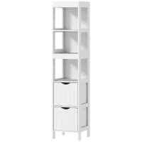 HOMCOM Narrow Bathroom Storage Cabinet, Bathroom Cabinet with 2 Drawers & 3 Open Shelves, Slim Bathroom Floor Cabinet, White(m-1)