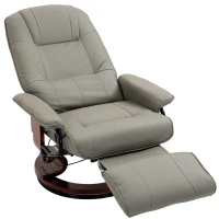 HOMCOM Faux Leather Manual Recliner, Adjustable Swivel Lounge Chair with Footrest, Armrest and Wrapped Wood Base for Living Room, Gray(m-12)