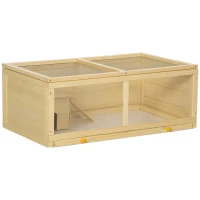 PawHut Small Animals Kit Hutch w/ Sliding Tray, Exercise Play House for Dwarf Hamsters, Gerbils, Chinchillas, Natural Wood(m-11)