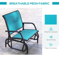Outsunny Outdoor Glider Chair, Steel Swing Chai with Curved Armrests for Porch, Garden, Poolside, Balcony, Blue(m-5)