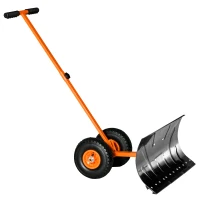 Outsunny Snow Shovel, Rolling Pusher with 29" Blade, 10" Wheels & Angle-Adjustable Handle, Orange(m-11)