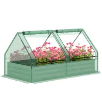 Outsunny 6' x 3' Metal Planter Box with Cover, Raised Garden Bed with Mini Greenhouse for Herbs, Vegetables, Green and Silver(m-11)