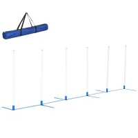 PawHut Adjustable Dog Agility Training Obstacle Set with Weaves Poles and Storage Bag for Pet Dogs Outdoor Games Exercise Blue and White(m-11)