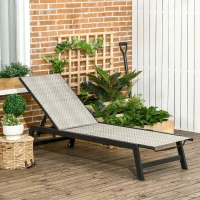 Outsunny Outdoor Chaise Lounge Chair, Waterproof Rattan Wicker Pool Furniture with 5-Position Reclining Adjustable Backrest & Wheels for Beach, Tanning, Poolside, Patio, Mixed Gray(m-10)