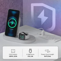 HOMCOM Bedside Table with Charging Station and LED Light Modern Nightstand with USB Ports AC Outlets Drawers Remote, White(m-5)