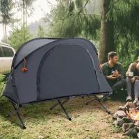 Outsunny Camping Tent Cot, Multifunctional Folding Tent Combo, Portable Off-Ground Tent Shelter with Self-Inflating Air Mattress and Carry Bag for 1 Person(m-1)