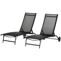 Outsunny Chaise Lounge Outdoor, 2 Piece Lounge Chair with Wheels, Tanning Chair with 5 Adjustable Positions for Patio, Beach, Yard, Pool, Black(m-11)