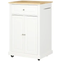 HOMCOM Rolling Kitchen Island Cart, Portable Serving Trolley Table with Drawer, Adjustable Shelf and 2 Towel Racks, Cream White(m-11)