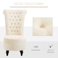 HOMCOM Retro High Back Armless Royal Accent Chair Fabric Upholstered Tufted Seat for Living Room, Dining Room and Bedroom, Cream White(m-6)