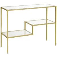 HOMCOM Gold Console Table, 39" Tempered Glass Behind Sofa Table, Narrow Entryway Table with Storage Shelves, Steel Frame for Living Room Furniture, Hallway Furniture, Glass Table(m-1)