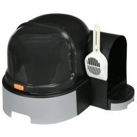 PawHut Cat Litter Box Easy to Clean Open with Scoop, Gray(m-11)