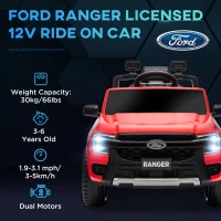 Qaba Ford Ranger Licensed 12V Ride on Car Battery Powered Kids Truck w/ Rear Storage Remote, Spring Suspension, Red(m-4)