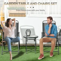 Outsunny 3 Pieces Bistro Set, Foldable Patio Furniture Set with Mesh Chairs, Glass Table for Garden, Balcony, Charcoal Grey(m-5)