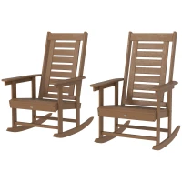 Outsunny 2 Pieces Outdoor Rocking Chairs, HDPE Patio Rockers with 28" High Back, Wide Armrests for Porch Backyard, Brown(m-1)