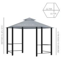 Outsunny 13' x 13' Patio Gazebo, Double Roof Hexagon Outdoor Gazebo Canopy Shelter with Netting & Curtains, Solid Steel Frame for Garden, Lawn, Backyard and Deck, Gray(m-3)