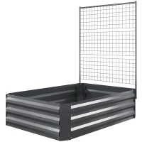 Outsunny Galvanized Raised Garden Bed with Trellis for Climbing Plants, Outdoor Planter Box with Open Bottom, Dark Grey(m-2)