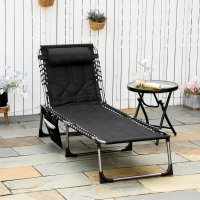 Outsunny Folding Chaise Lounge Chair, Outdoor Padded Reclining Chair with 5-position Adjustable Backrest, Pillow and Pocket for Patio, Deck, Beach, Lawn and Sunbathing, Black
