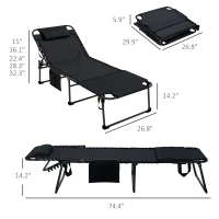 Outsunny 2 Piece Folding Chaise Lounge Pool Chairs with 5-level Reclining Back, Reading Hole, Side Pocket, Black(m-3)