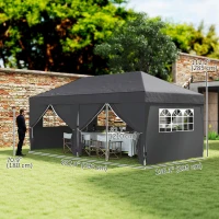 Outsunny 10' x 20' Pop Up Canopy Tent Outdoor Portable Easy Up Party Tent Garden Shade Shelter with Walls Carrying Bag, Black(m-3)