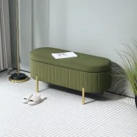 HOMCOM Upholstered Bedroom Bench, Channel Tufted Ottoman Bench with Thick Padding and Metal Legs, Dark Green(m-1)