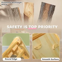 Qaba Pikler Triangle Set, 3 in 1 Climbing Toys with Ramp for Toddlers, Nature Wood(m-5)