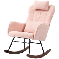 HOMCOM Nursery Rocking Chair with Headrest, Lumber Pillow, Nursing Chair with High Back for Living Room, Bedroom, Pink