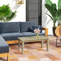 Outsunny Rectangle Outdoor Coffee Table, HDPE All-Weather Outdoor Patio Table with Slatted Tabletop for Yard, Balcony, Brown(m-10)