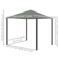 Outsunny 10' x 10' 2-Tier Outdoor Gazebo Canopy Tent with Zippered Mesh Sidewalls, Aluminum Frame for Patio, Backyard, Dark Grey(m-3)
