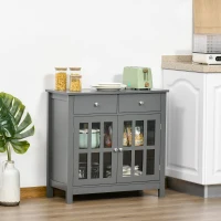 HOMCOM Sideboard Buffet Cabinet, Accent Kitchen Cabinet with Glass Doors, Adjustable Shelf and 2 Drawers for Kitchen, Gray(m-10)