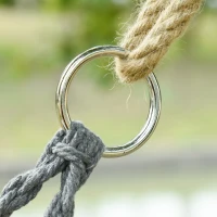 Outsunny Patio Hammock Chair 2 Seat, Hanging Rope Hammock Swing Chair with Metal Frame and Cushion, Large Macrame Seat for Indoor and Outdoor 396 lbs Capacity, Dark Grey(m-9)