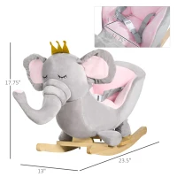 Qaba Baby Rocking Horse Elephant Rocking Chair Toddler Rocker Toy with Sound Wooden Base Seat Safety Belt for 1.5-3 Year Old, gray(m-3)