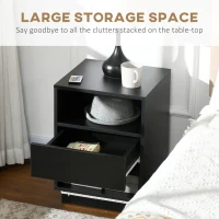 HOMCOM LED Nightstand, Bedside Table with LED Lights, Drawer, 2 Shelves, Remote, Side Table for Living Room, Bedroom(m-5)
