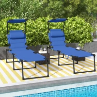 Outsunny Folding Chaise Lounge with Adjustable Sunroof, Outdoor Quick Dry Padded Tanning Chairs with Headrest, Reclining Back Outdoor Lounge Chair, for Beach, Yard, Patio, Blue(m-8)