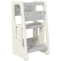 Qaba Kids Step Stool Adjustable Standing Platform Cream White(m-11)