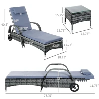 Outsunny Wicker Outdoor Chaise Lounge Chair Set of 3 with Side Table, 5-Level Adjustable Backrest PE Rattan Pool Lounge Chair with Wheels, Cushion & Headrest, Mixed Gray and Gray(m-3)