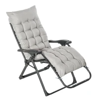 Outsunny Reclining Zero Gravity Chair with Adjustable Backrest, Folding Garden Sun Lounger with Removable Cushion and Headrest, Light Grey(m-11)