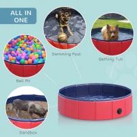 PawHut Foldable Pet Swimming Pool, Portable Dog Bathing Tub, 12" x 63" Plastic Large Dog Pool for Outdoor Dogs and Cats(m-4)
