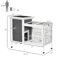 PawHut 36" Rabbit Hutch Bunny Cage Small Animal House with Weatherproof Roof Romevable Tray and Enclosed Run, Indoor/outdoor(m-3)