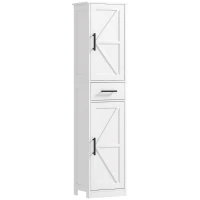 HOMCOM Farmhouse Linen Closet with Drawer, 67" Tall Bathroom Storage Cabinet with Barn Doors and Adjustable Shelves, White(m-11)